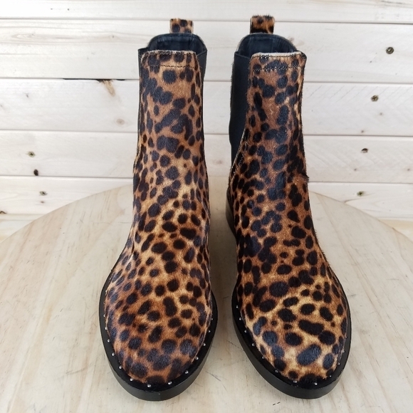 Rebecca Minkoff Sabeen Too 6 US Chelsea Booties Leopard Print Cow Fur Boots NEW - Picture 4 of 12